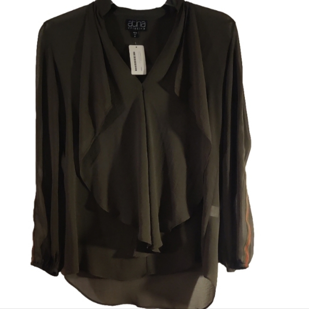 Atina Christina Long Sleeve Blouse with Red Stripe NWT Size Medium